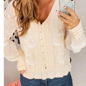 Anthropologie Floral Embroidered button down medium petite